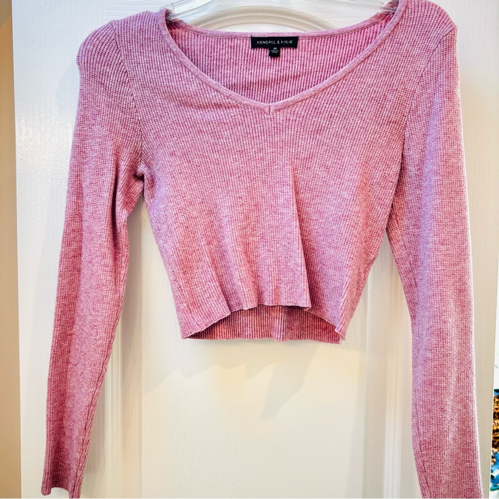 Kendall & Kylie Pink Ribbed Women's Crop Top Sweater Size M